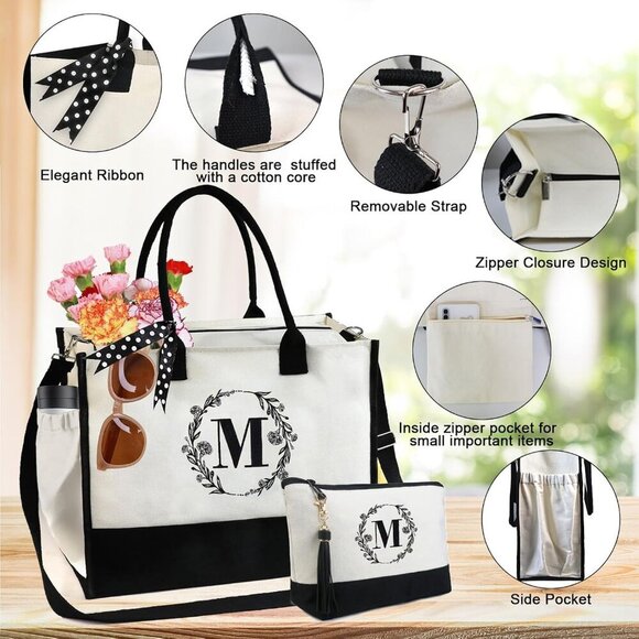 Personalized Canvas Tote Bag Women Large Durable Gift for Travel, Grocery - Picture 5 of 8